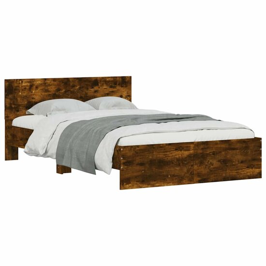 Bedframe Met Hoofdeinde En Led Kleurig 120 x 200 cm Gerookt eiken