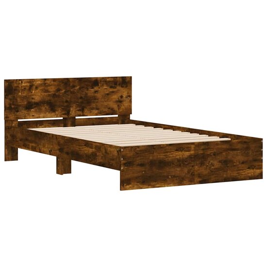 Bedframe Met Hoofdeinde En Led Kleurig 120 x 200 cm Gerookt eiken