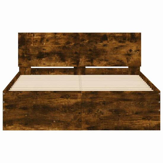 Bedframe Met Hoofdeinde En Led Kleurig 120 x 200 cm Gerookt eiken