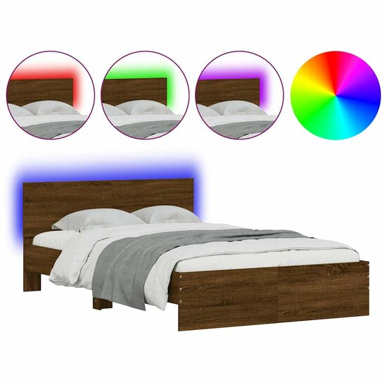 Bedframe Met Hoofdeinde En Led 140 x 190 cm bruin eikenkleur