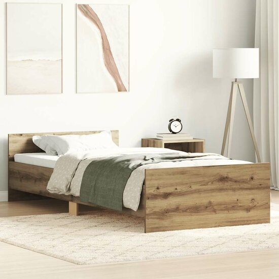 Bedframe Zonder Matras Spaanplaat Artisanaal Eikenkleurig 90 x 200 cm