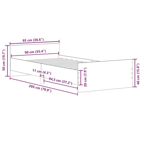 Bedframe Zonder Matras Spaanplaat Artisanaal Eikenkleurig 90 x 200 cm