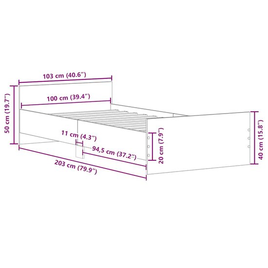 Bedframe Zonder Matras Spaanplaat Artisanaal Eikenkleurig 100 x 200 cm
