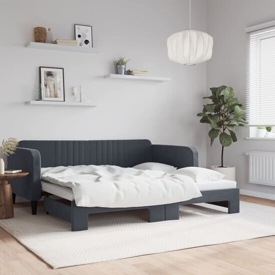 Slaapbank Fluweel Donkergrijs 90 x 190 cm met onderschuifbed