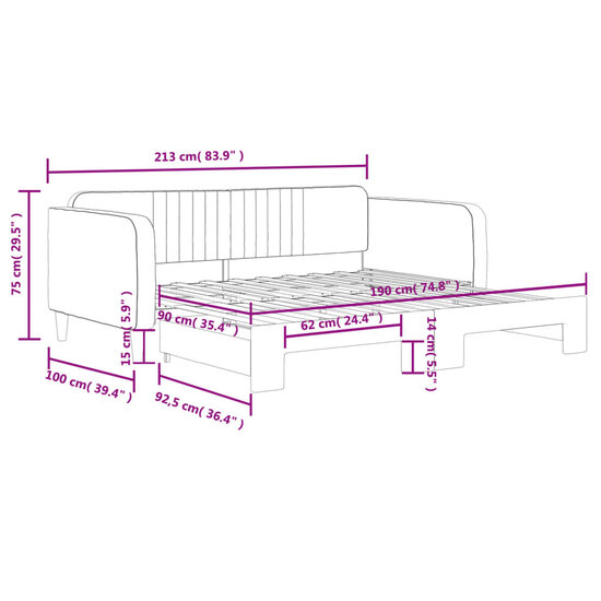 Slaapbank Fluweel Donkergrijs 90 x 190 cm met onderschuifbed