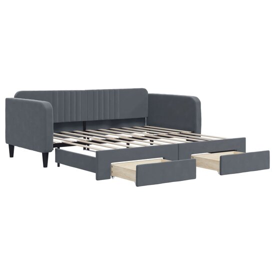 Slaapbank onderschuifbed en lades 90x190 cm fluweel donkergrijs