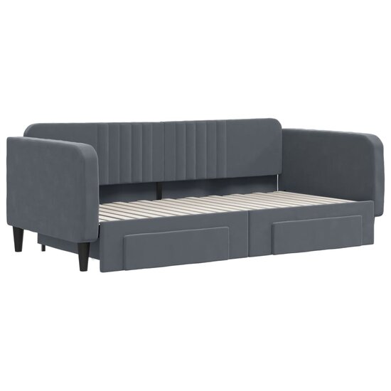 Slaapbank onderschuifbed en lades 90x190 cm fluweel donkergrijs