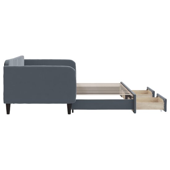 Slaapbank onderschuifbed en lades 90x190 cm fluweel donkergrijs
