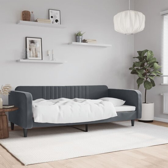 Slaapbank Fluweel 90 x 190 cm Donkergrijs