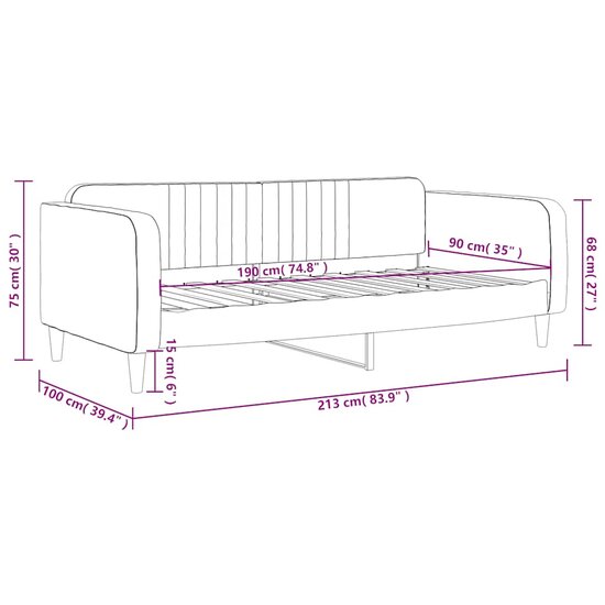 Slaapbank Fluweel 90 x 190 cm Donkergrijs