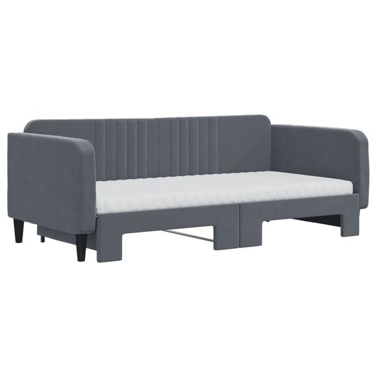 Slaapbank Onderschuifbed Matrassen 90X190Cm Fluweel 90 x 190 cm Donkergrijs