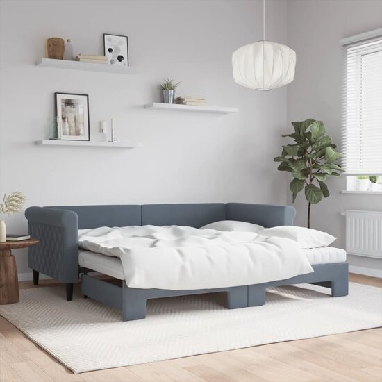 Slaapbank Onderschuifbed Matrassen 90X190Cm Fluweel 90 x 190 cm Donkergrijs