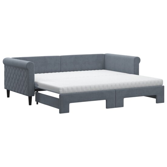 Slaapbank Onderschuifbed Matrassen 90X190Cm Fluweel 90 x 190 cm Donkergrijs