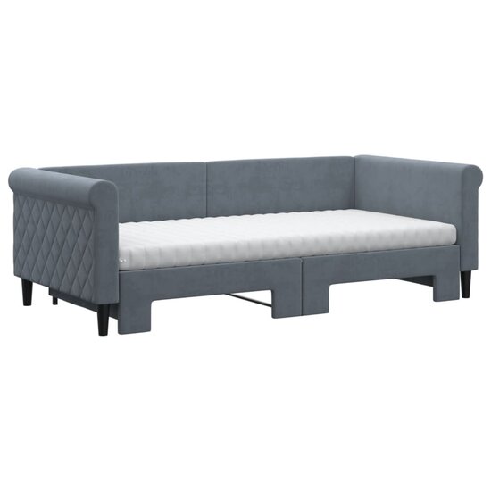 Slaapbank Onderschuifbed Matrassen 90X190Cm Fluweel 90 x 190 cm Donkergrijs