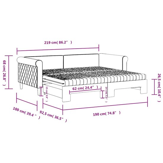 Slaapbank Onderschuifbed Matrassen 90X190Cm Fluweel 90 x 190 cm Donkergrijs