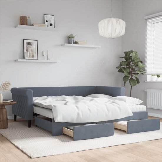 Slaapbank onderschuifbed en lades 90x190 cm fluweel donkergrijs