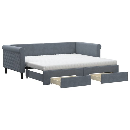 Slaapbank onderschuifbed en lades 90x190 cm fluweel donkergrijs