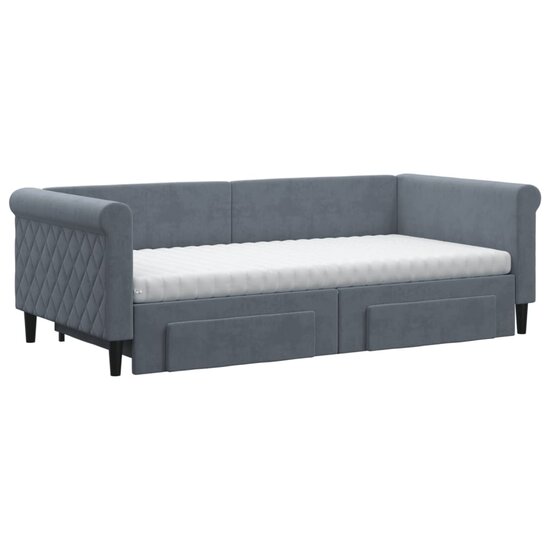 Slaapbank onderschuifbed en lades 90x190 cm fluweel donkergrijs
