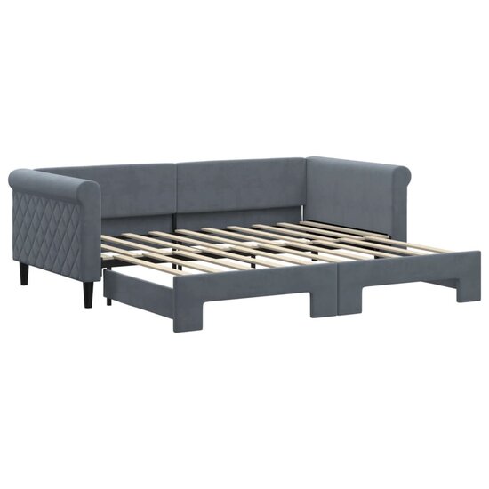 Slaapbank met onderschuifbed 90x190 cm fluweel donkergrijs