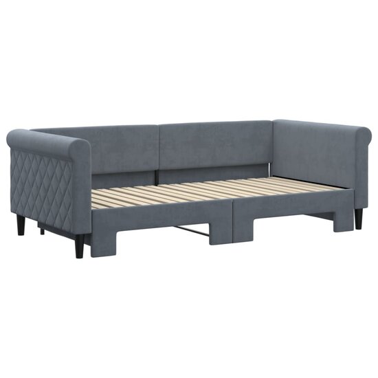 Slaapbank met onderschuifbed 90x190 cm fluweel donkergrijs