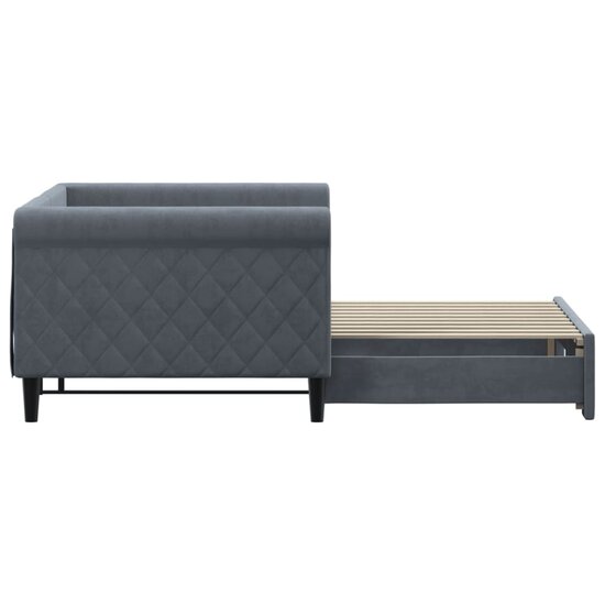 Slaapbank met onderschuifbed 90x190 cm fluweel donkergrijs