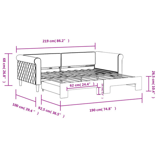 Slaapbank met onderschuifbed 90x190 cm fluweel donkergrijs