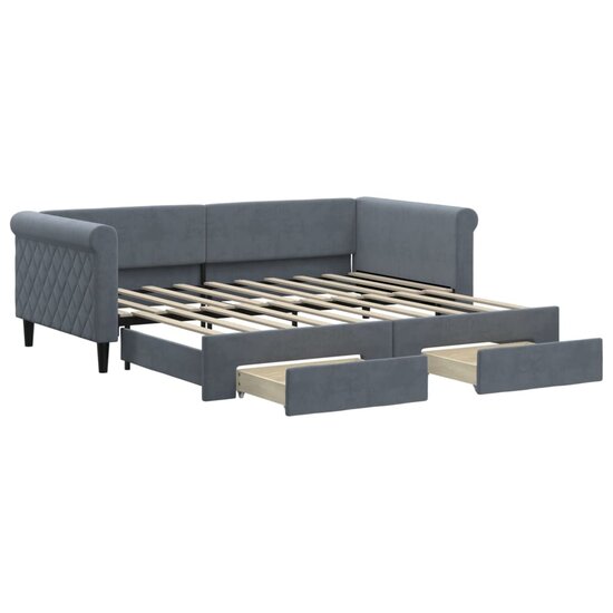 Slaapbank Onderschuifbed En Lades Fluweel 90 x 190 cm Donkergrijs