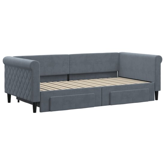 Slaapbank Onderschuifbed En Lades Fluweel 90 x 190 cm Donkergrijs