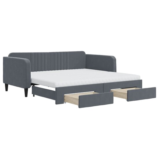 Slaapbank Onderschuifbed En Lades Fluweel 90 x 190 cm Donkergrijs