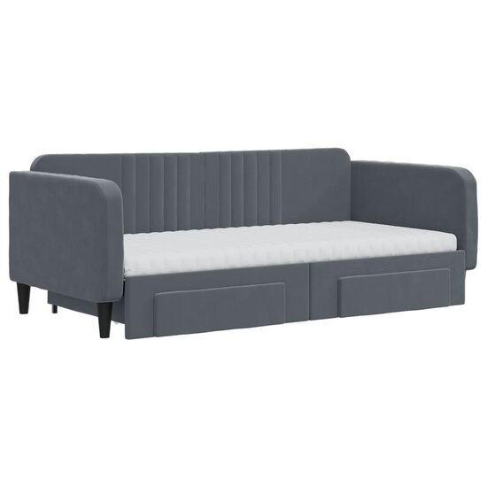 Slaapbank Onderschuifbed En Lades Fluweel 90 x 190 cm Donkergrijs