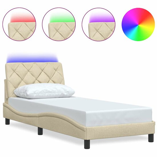 Bedframe Met Led Zonder Matras Stof Kleurig 90 x 200 cm Cr&egrave;me