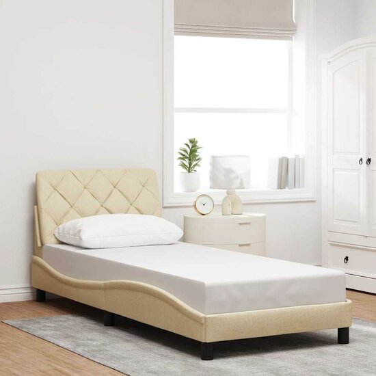 Bedframe Met Led Zonder Matras Stof Kleurig 90 x 200 cm Cr&egrave;me