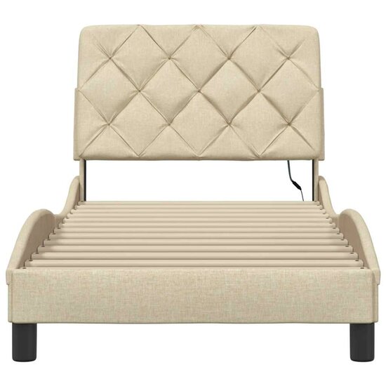Bedframe Met Led Zonder Matras Stof Kleurig 90 x 200 cm Cr&egrave;me