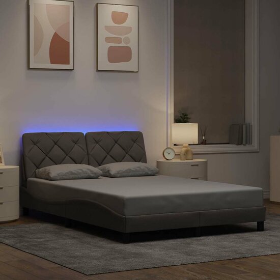 Bedframe Met Led Zonder Matras Stof 140 x 190 cm Taupe