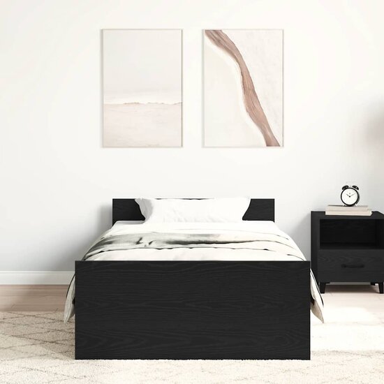 Bedframe Zonder Matras Spaanplaat Kleurig Zwart Eiken 90 x 190 cm