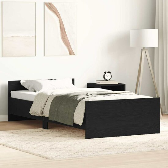Bedframe Zonder Matras Spaanplaat Kleurig Zwart Eiken 75 x 190 cm