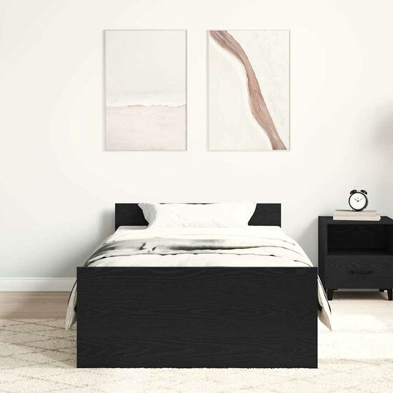 Bedframe Zonder Matras Spaanplaat Kleurig Zwart Eiken 75 x 190 cm