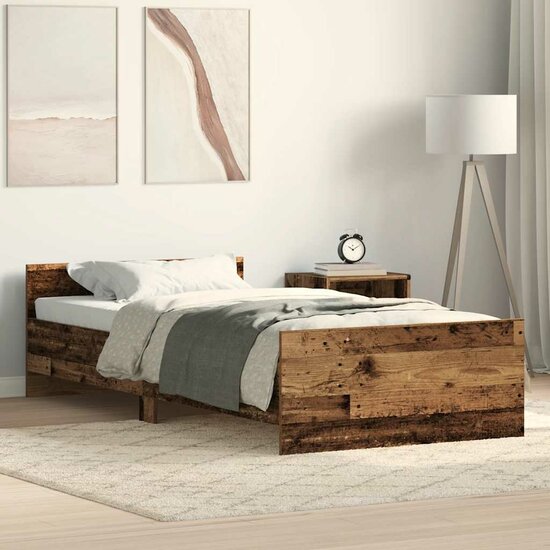 Bedframe Zonder Matras Spaanplaat Oud Hout 75 x 190 cm