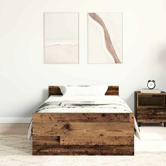 Bedframe Zonder Matras Spaanplaat Oud Hout 75 x 190 cm