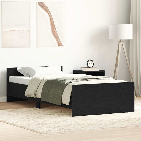 Bedframe Zonder Matras Spaanplaat Kleurig Zwart Eiken 100 x 200 cm