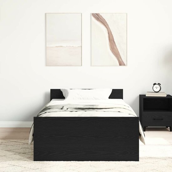 Bedframe Zonder Matras Spaanplaat Kleurig Zwart Eiken 100 x 200 cm