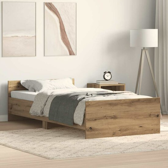 Bedframe Zonder Matras Spaanplaat Ambachtelijk Artisanaal Eikenkleurig 75 x 190 cm