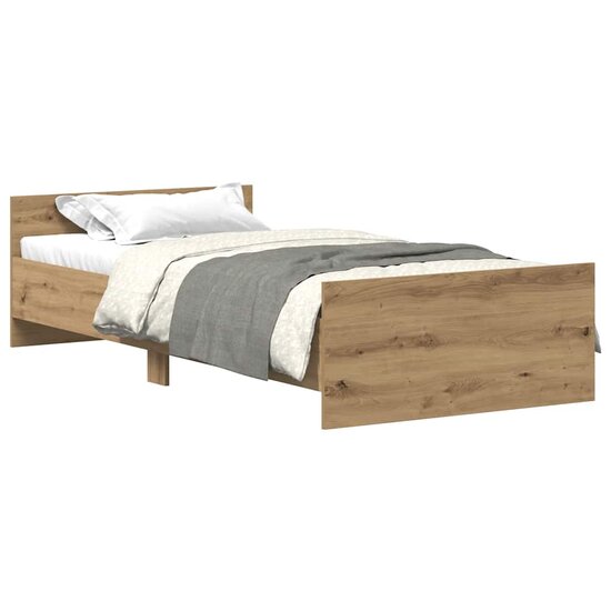 Bedframe Zonder Matras Spaanplaat Ambachtelijk Artisanaal Eikenkleurig 75 x 190 cm