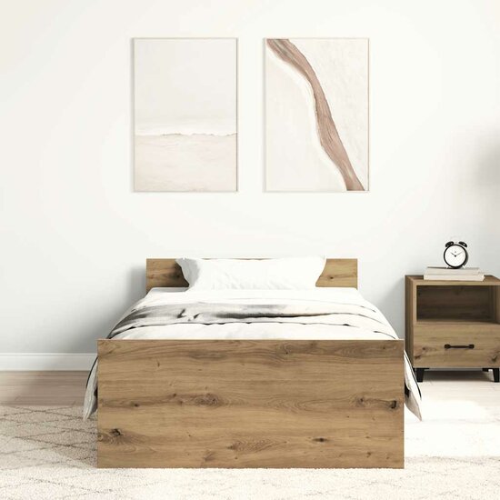 Bedframe Zonder Matras Spaanplaat Ambachtelijk Artisanaal Eikenkleurig 75 x 190 cm