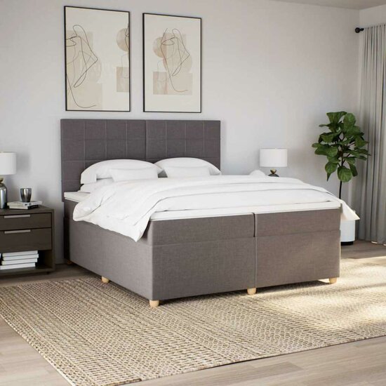 Boxspring Met Matras Stof 200 x 200 cm Taupe