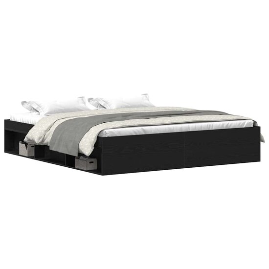 Bedframe Zonder Matras 150X200 Cm Bewerkt Hout Kleur Zwart Eiken 180 x 200 cm