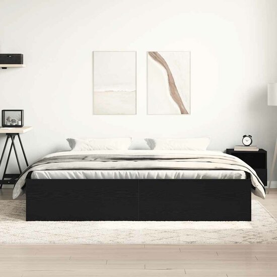 Bedframe Zonder Matras 150X200 Cm Bewerkt Hout Kleur Zwart Eiken 180 x 200 cm