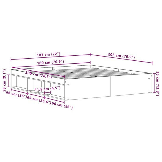 Bedframe Zonder Matras 150X200 Cm Bewerkt Hout Kleur Zwart Eiken 180 x 200 cm