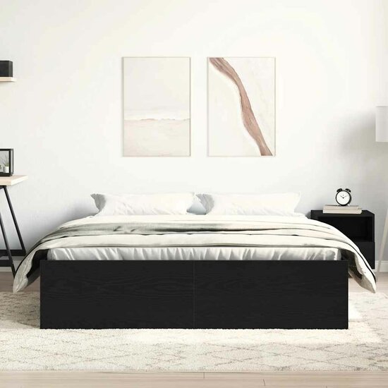 Bedframe Zonder Matras Bewerkt Hout Kleur Zwart Eiken 150 x 200 cm