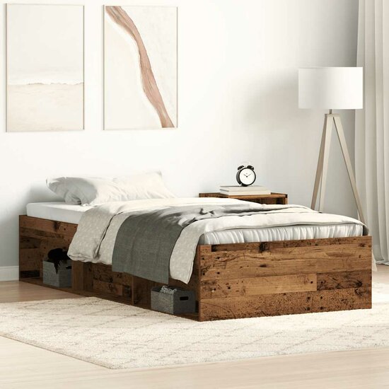 Bedframe Zonder Matras Spaanplaat Oud Hout 75 x 190 cm